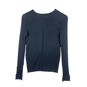 Rio & Rian New York Ribbed Knit Long Sleeve Top Blouse Black Elegant M Retro